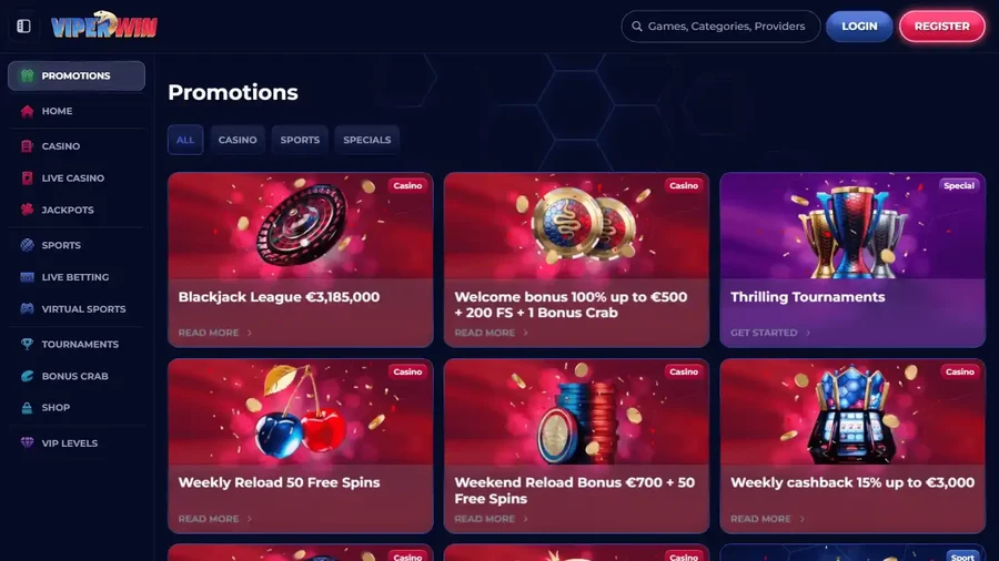 Visuel du pack de bienvenue ViperWin 500 euros et 200 tours gratuits